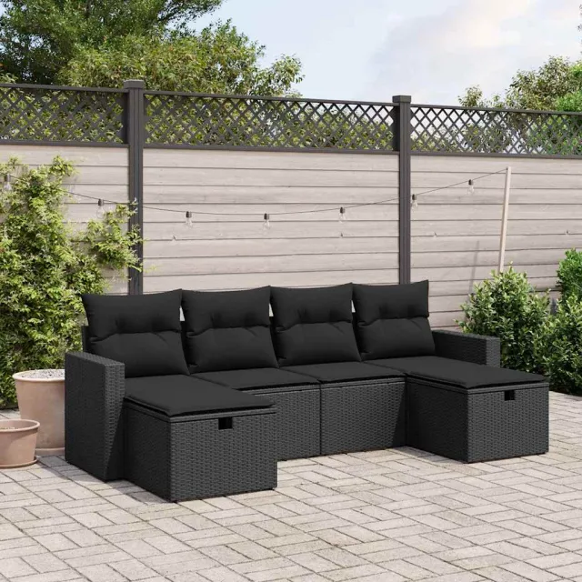 vidaXL 6-delige Loungeset met kussens poly rattan zwart, foto 2