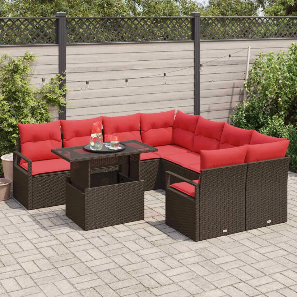 vidaXL Tuin Sofa Set 9 st Bruin Poly riet, foto 3