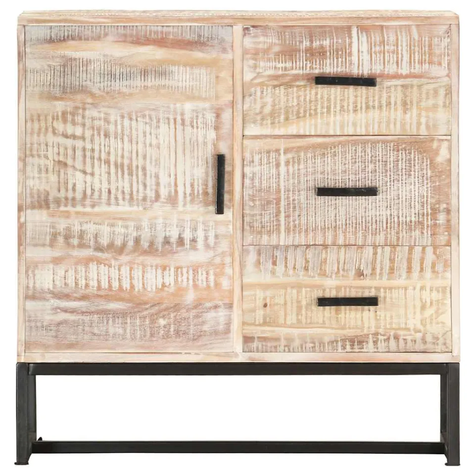 vidaXL Dressoir 73x30x75 cm massief acaciahout wit, foto 3