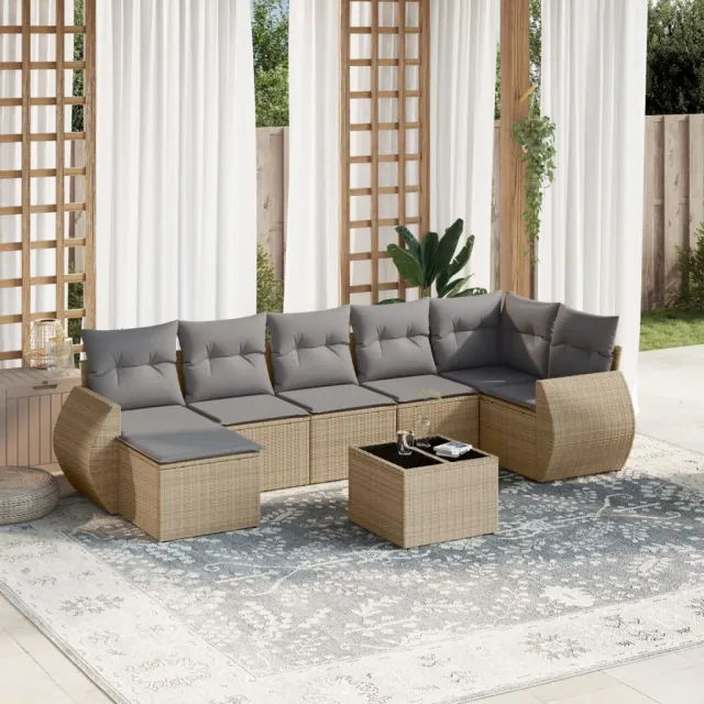 vidaXL 8-delige Loungeset met kussens poly rattan beige, foto 2
