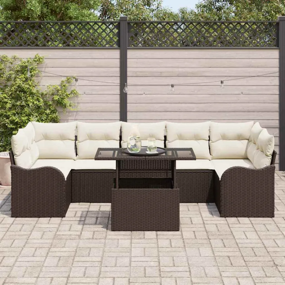vidaXL Tuin Sofa Set 8 st Bruin en Crème poly rattan, foto 3