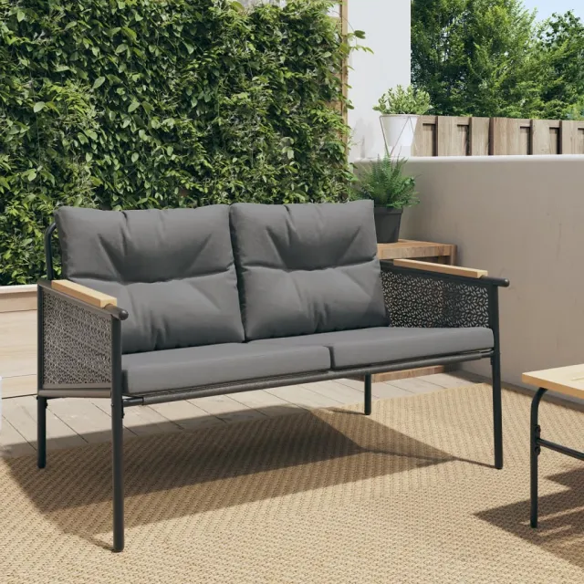 vidaXL Tuinbank met kussens 116 cm staal zwart, foto 2