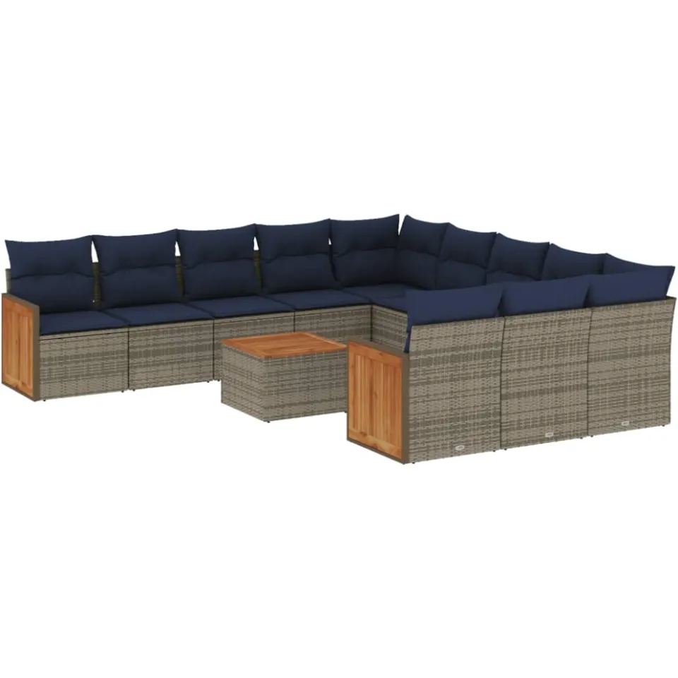 vidaXL 12-delige tuinbankset met kussens, grijs polyrotan, foto 3