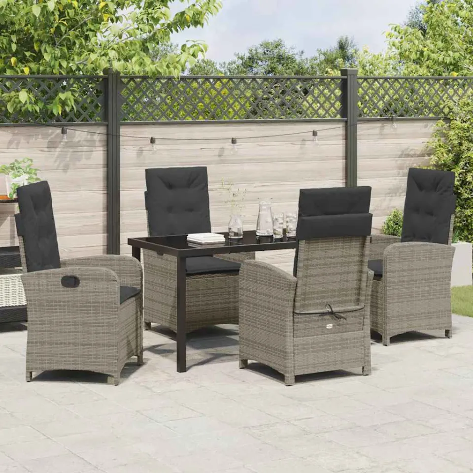 vidaXL Tuin eettafelset 5 st Grijs poly rattan, foto 3