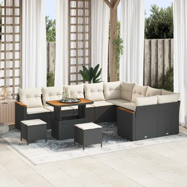 vidaXL Tuinbankenset 12 st Zwart poly rattan, foto 2