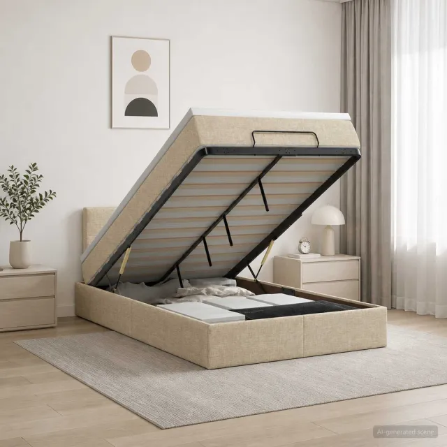 vidaXL Ottoman bed met matras Crèmekleurig 120 x 200 cm Stof