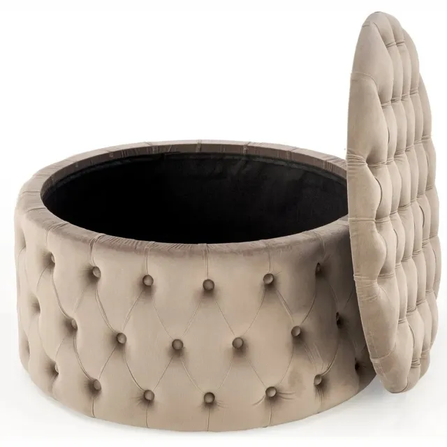 Halmar NUNEZ Pikowana Puf met Opbergruimte - Beige, Ø 70 cm