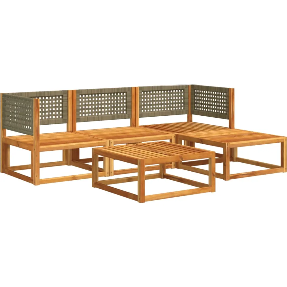 vidaXL 5-delige tuinbankset met kussens acaciahout & rotan bruin, foto 2