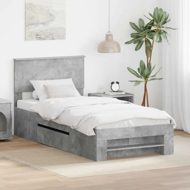 vidaXL Bedframe Beton Grijs 75 x 190 cm Bewerkt hout
