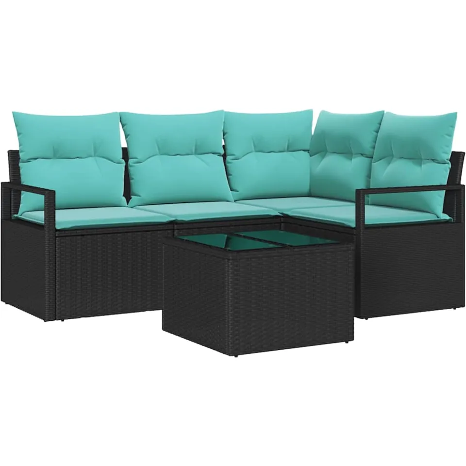 vidaXL Bankstel 5 st Zwart poly rattan, foto 3