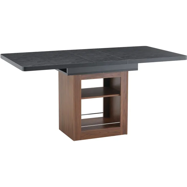 MUVANO Uitschuifbare eettafel 130 tot 160 cm - Eetkamertafel met opbergruimte - MDF met houtnerf - Walnootkleurige centrale voet - Eetkamer zwart