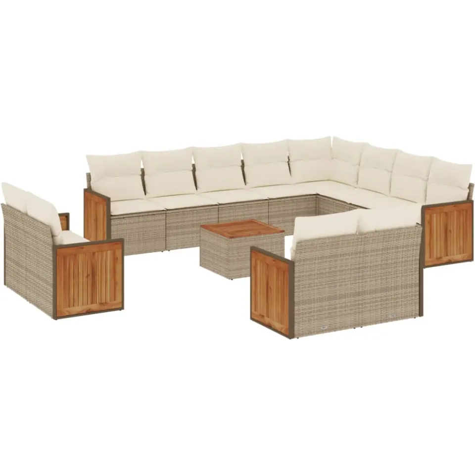 vidaXL 13-delige Loungeset met kussens poly rattan beige, foto 3