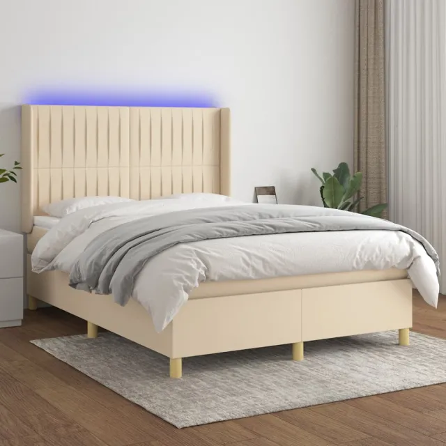 vidaXL Boxspring met matras en LED stof crèmekleurig 140x200 cm