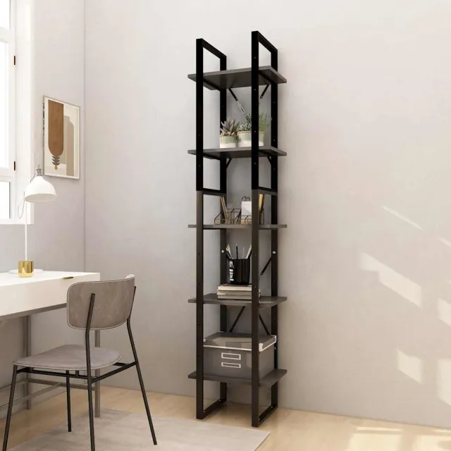 vidaXL Boekenkast met 5 schappen 40x30x175 cm massief grenenhout grijs, foto 2