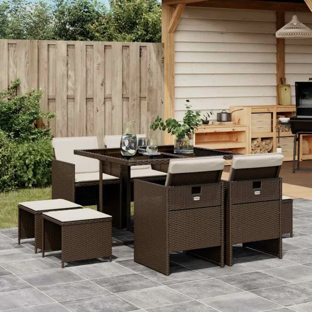 vidaXL 9-delige Tuinset met kussens poly rattan bruin, foto 2