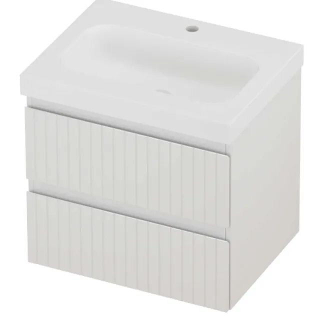 Proline Haga Badmeubelset Polystone Mezza 1 Kraangat Gefreesd 60x46x58 cm Mat White Glans Wit