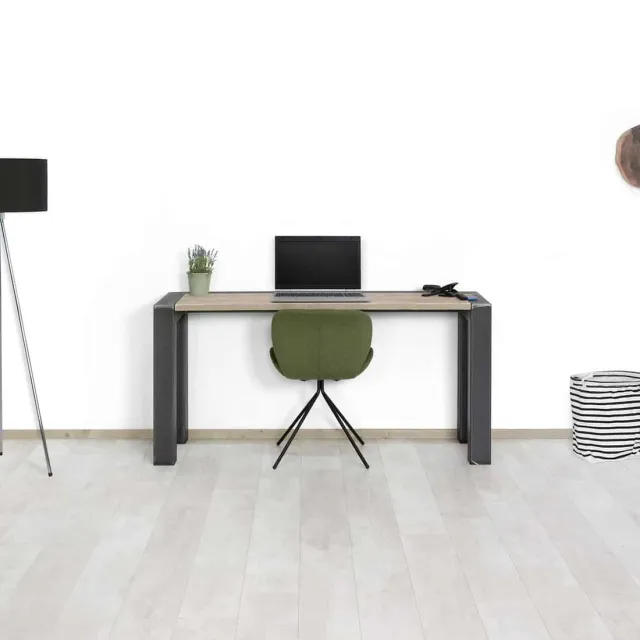 Steigerhouten bureau Bongue met industriële strips