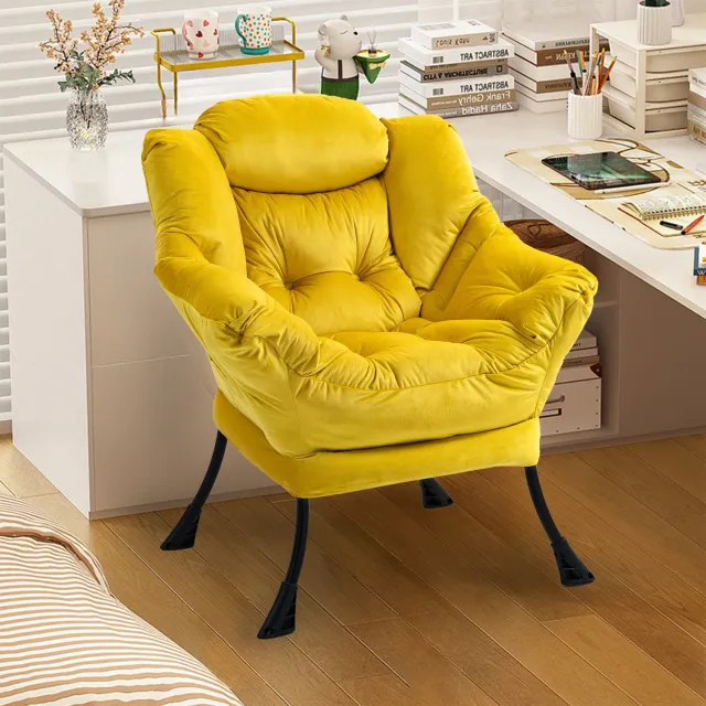 DESMIU Fauteuil 70 x 20 x 77 cm - Gele Relaxstoel Met Metalen Frame En Zijvak - Voor Slaapkamer, Woonkamer En Balkon - Fluwelen Bekleding Yellow