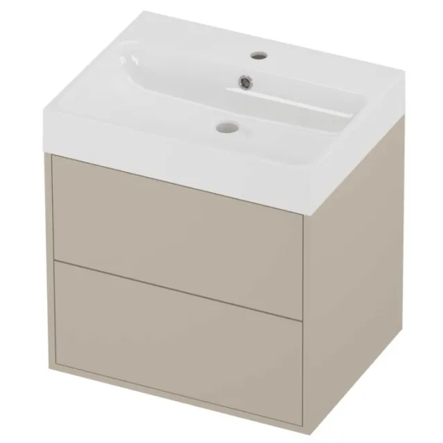 Proline Podium Badmeubelset Polystone Loft 1 Kraangat Voor Grepen 60x46x62 cm Glans Wit Soft Linen Beige