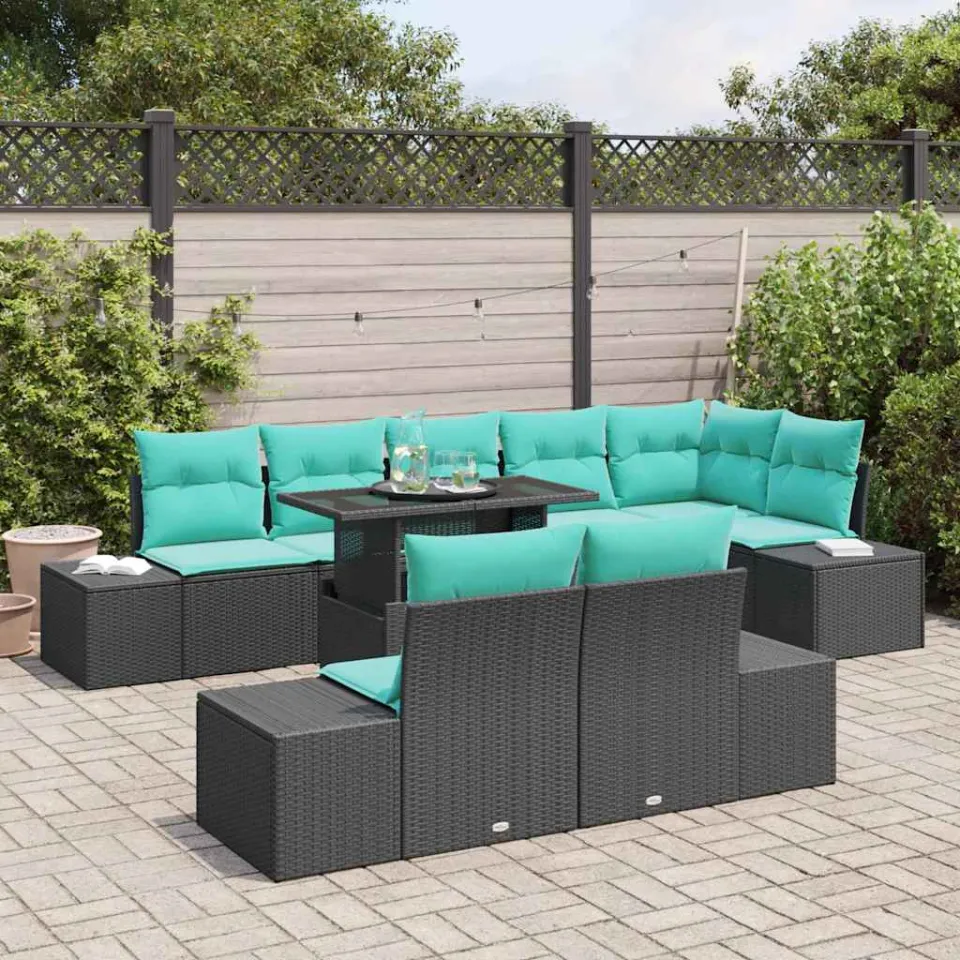vidaXL Tuin Sofa Set 9 st Zwart poly rattan, foto 3