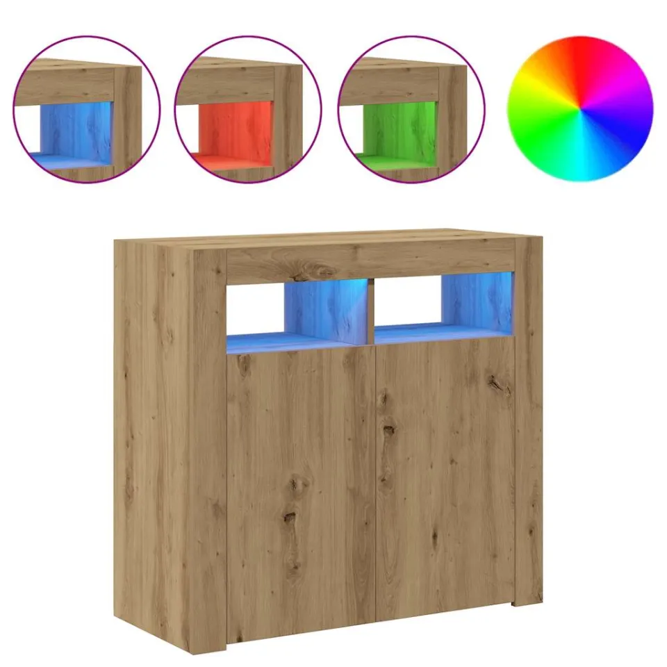 vidaXL Dressoir met LED 80x35x75 cm bewerkt hout artisanaal eiken, foto 4