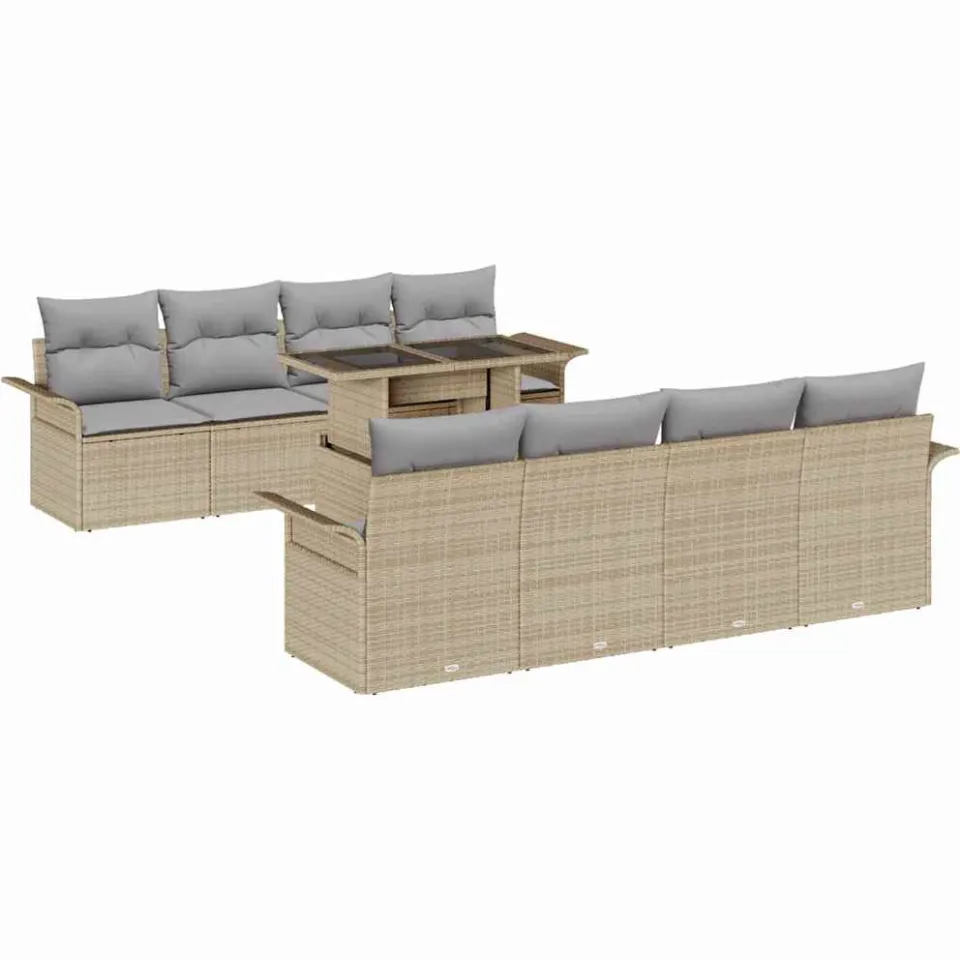 vidaXL Tuin Sofa Set 9 st Beige poly rattan, foto 4