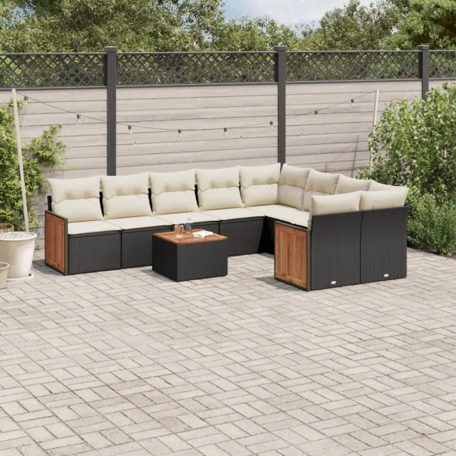 vidaXL 10-delige Loungeset met kussens poly rattan zwart, foto 2