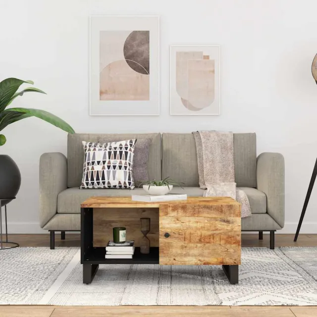 vidaXL Salontafel 80x50x40 cm massief mangohout en bewerkt hout bruin, foto 2
