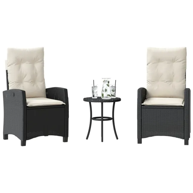 vidaXL 3-delige Bistroset met kussens poly rattan zwart