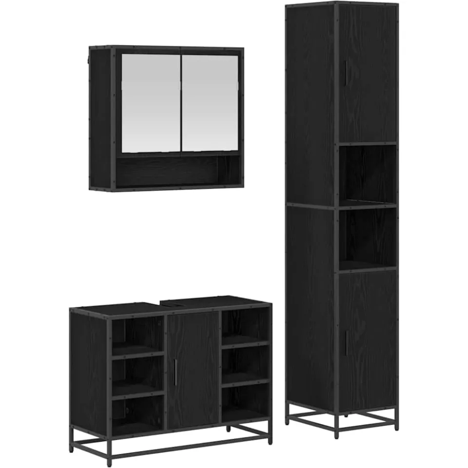 vidaXL Badkamermeubelset 3 st Zwart Eiken 35 x 37,5 x 188,5 cm, foto 3