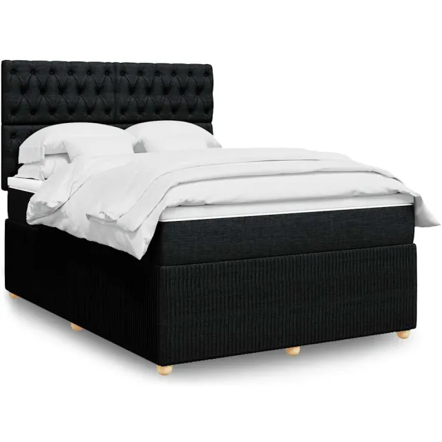 vidaXL Boxspring met matras stof zwart 140x190 cm
