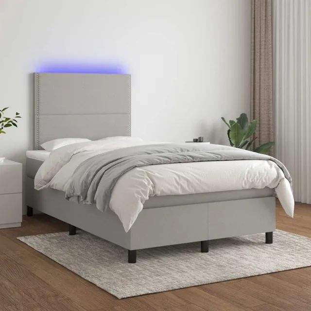 vidaXL Boxspring met matras en LED stof lichtgrijs 120x200 cm grijs