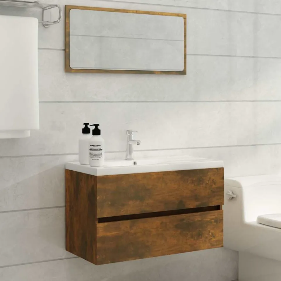 vidaXL Wastafelkast 80x38,5x45 cm bewerkt hout gerookt eikenkleurig, foto 3