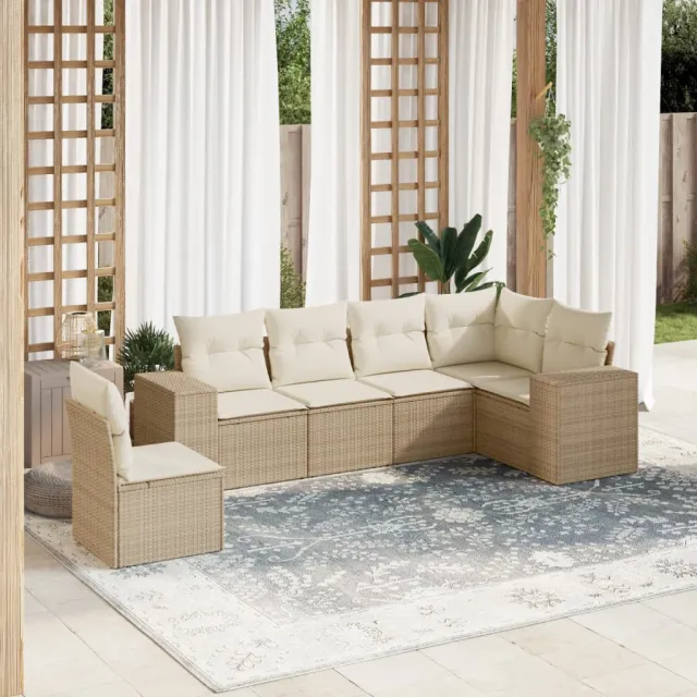 vidaXL 6-delige Loungeset met kussens poly rattan beige, foto 2