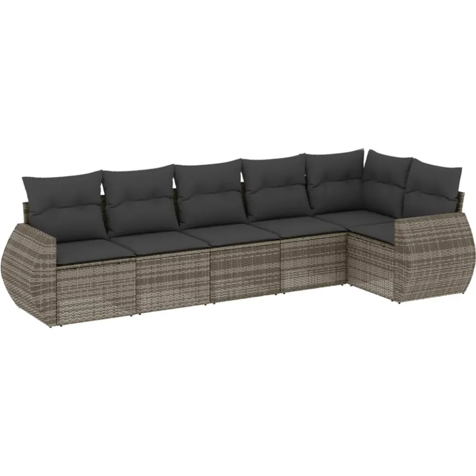 vidaXL 6-delige Loungeset met kussens poly rattan grijs, foto 3