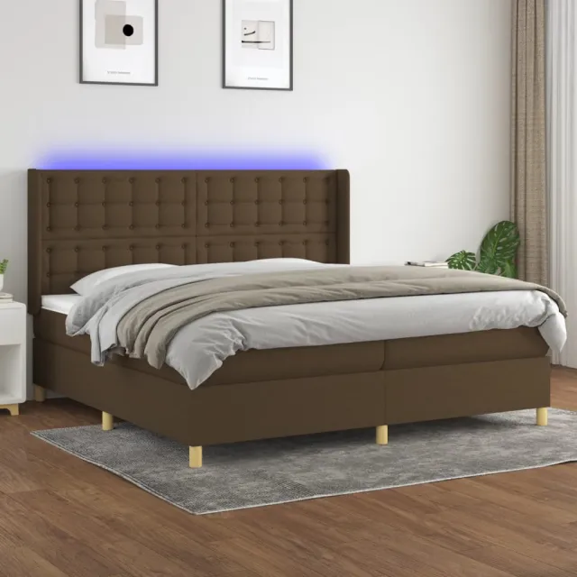 vidaXL Boxspring met matras en LED stof donkerbruin 200x200 cm bruin