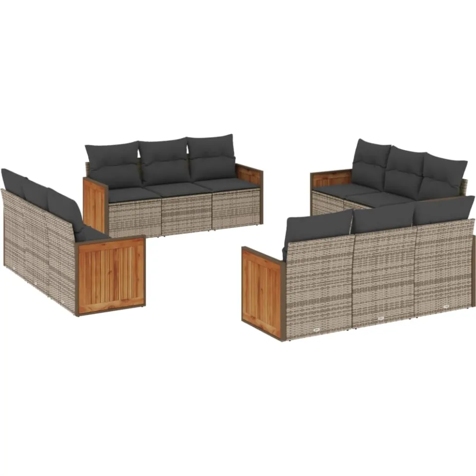vidaXL 12-delige Loungeset met kussens poly rattan grijs, foto 3