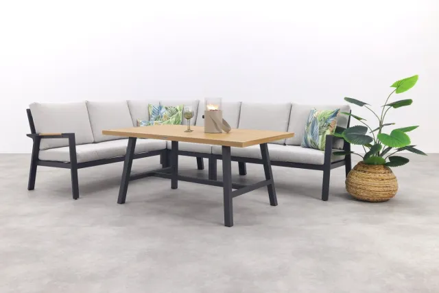Garden Impressions Elati lounge-dining hoekset-5-delig-c.black - sand - light teaklook Zwart