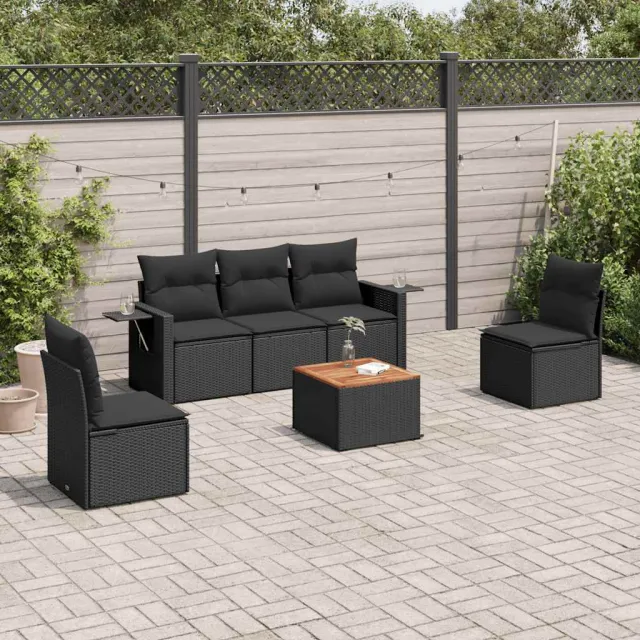 vidaXL 6-delige Loungeset met kussens poly rattan zwart, foto 2