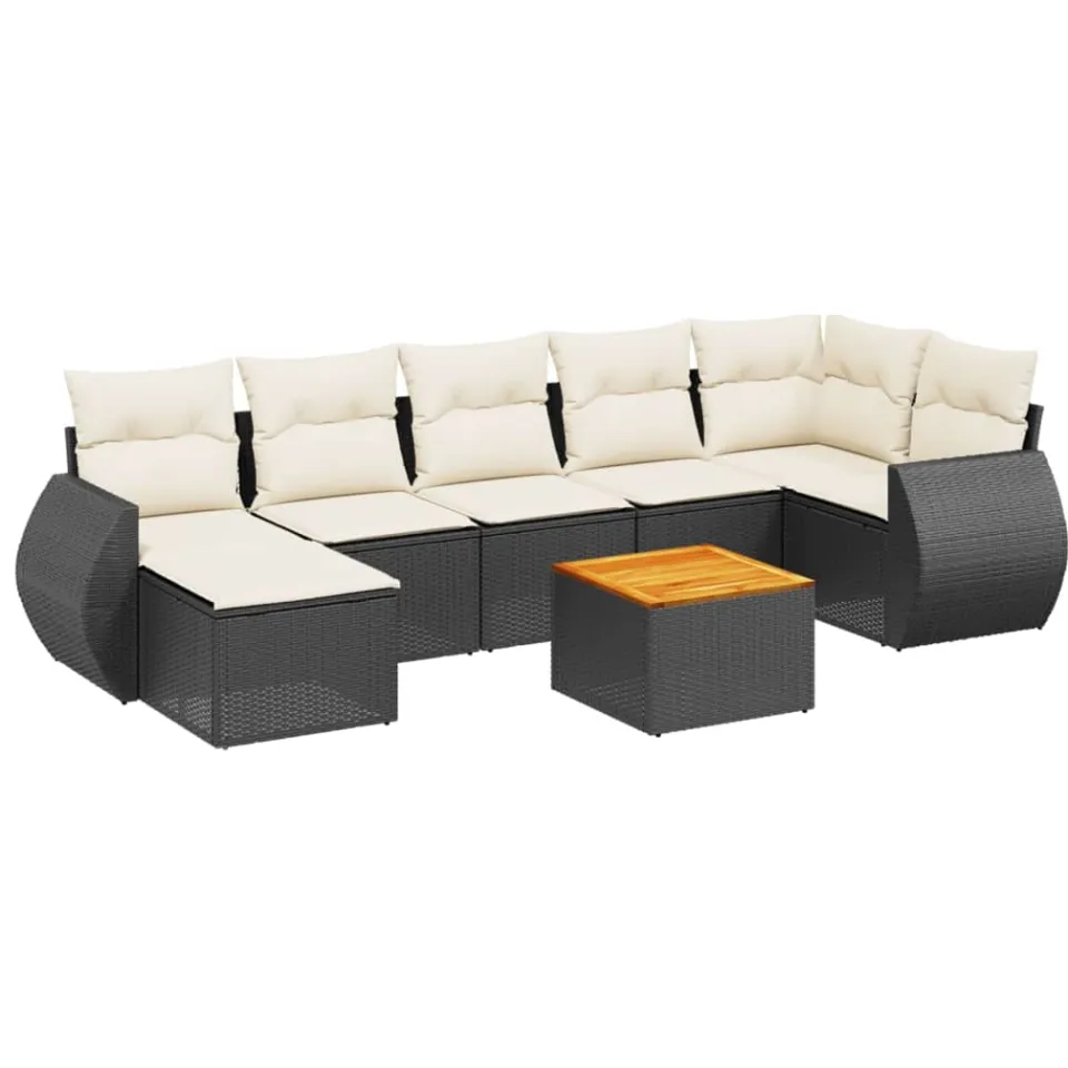 vidaXL 8-delige Loungeset met kussens poly rattan zwart, foto 3