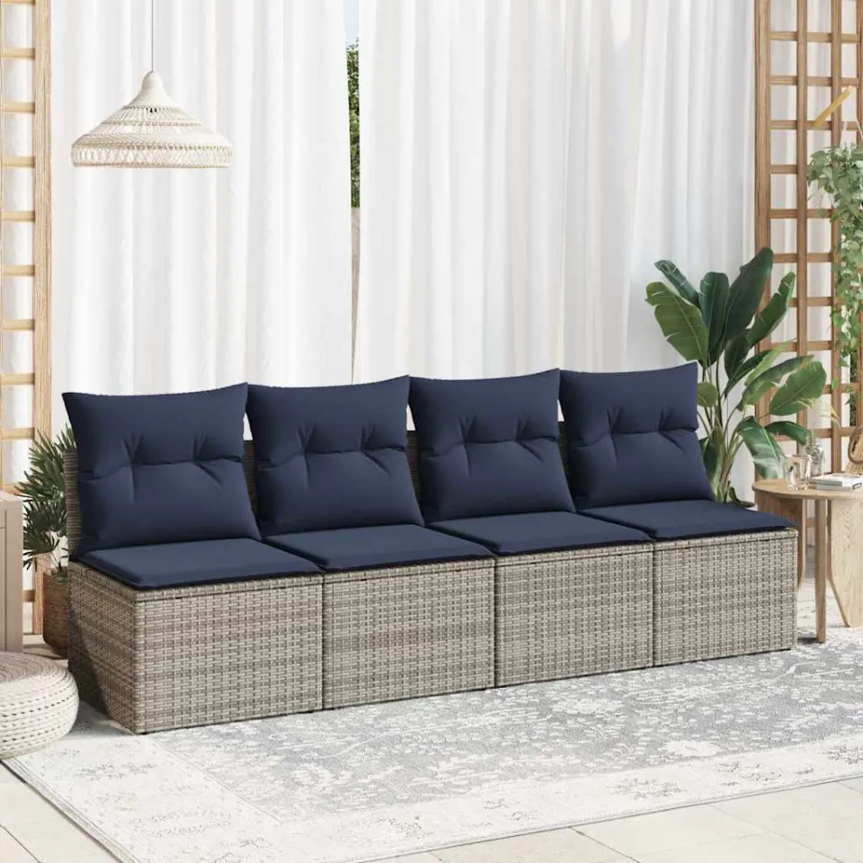vidaXL 2-delige Loungeset met kussens poly rattan acacia grijs, foto 2
