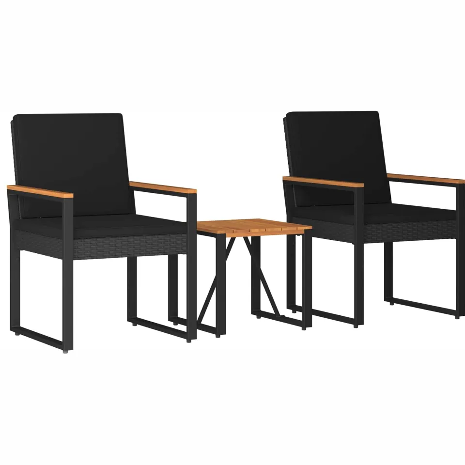 vidaXL Buitenmeubelset 3 st Zwart poly rattan