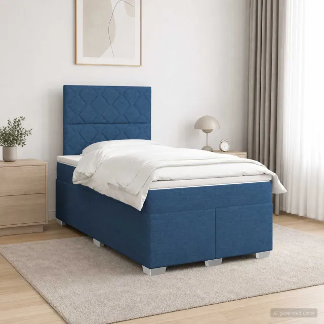 vidaXL Boxspringbed met matras met hoofdeinde Blauw 120 x 190 cm Stof