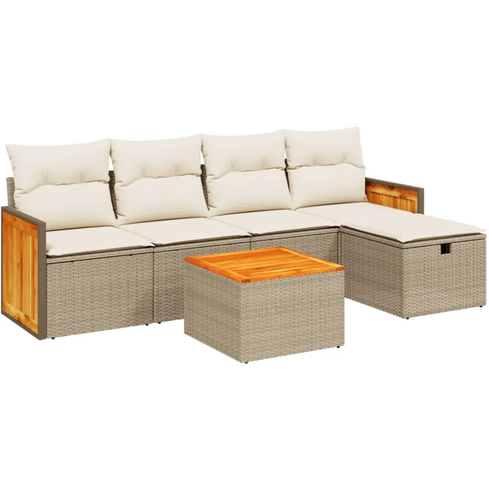 vidaXL 6-delige Loungeset met kussens poly rattan beige, foto 3