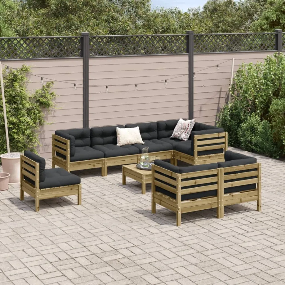 vidaXL 9-delige Loungeset met kussens geïmpregneerd grenenhout bruin, foto 2