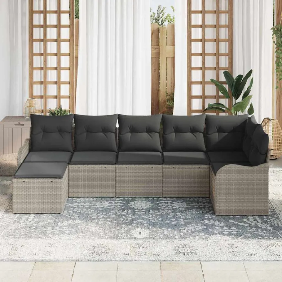 vidaXL Tuin Sofa Set 7 st Lichtgrijs poly rattan, foto 3