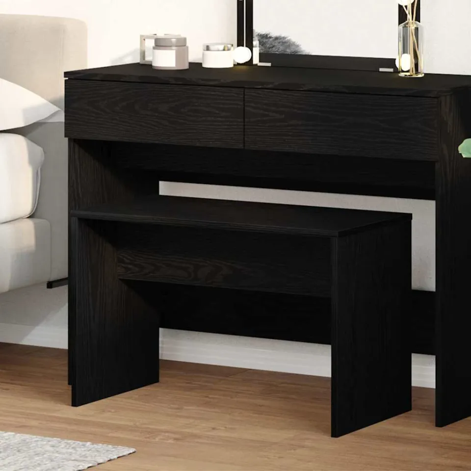 vidaXL Kleedkamer Kruk Zwart eiken 70 x 35 x 45 cm Bewerkt hout, foto 2