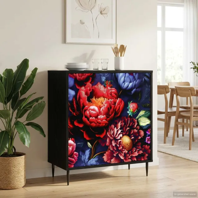 vidaXL Dressoir KIEL Zwart eiken 69 x 33 x 76 cm Bewerkt hout, foto 2