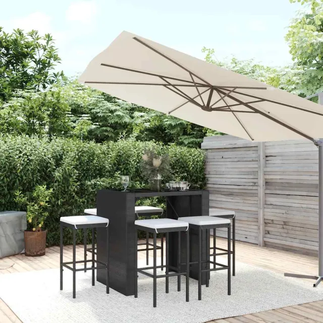 vidaXL 7-delige Tuinbarset met kussens poly rattan zwart, foto 2