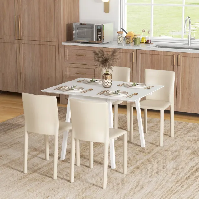 Wishdor Eettafel - Klapbaar - Ruimtebesparend - Voor Kleine Ruimtes - Hout - Wit - 110 X 86 X 75 Cm